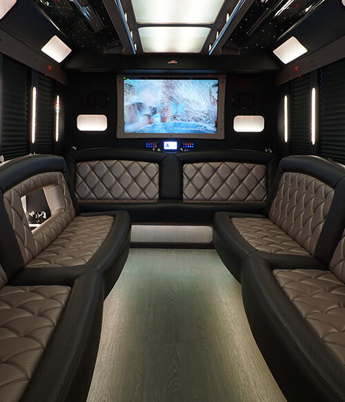 luxurious limo bus lounge